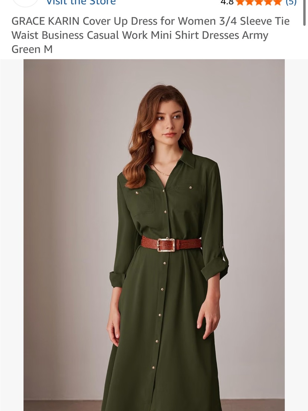 Grace Karin Olive Green Long Sleeve Button-Front Maxi Shirt Dress